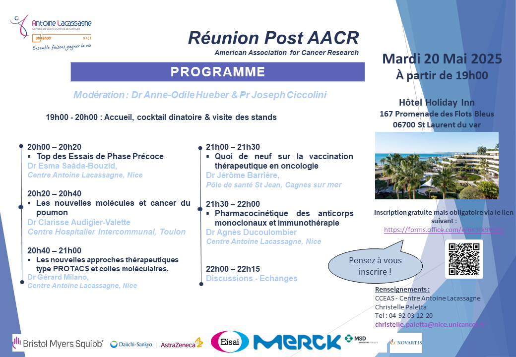 Programme Soirée Post AACR – Mardi 20 Mai 2025 – Hôtel Holiday Inn St Laurent VFinale